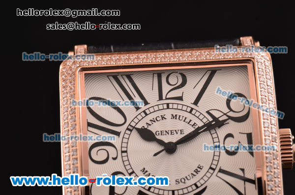 Franck Muller Master Square Swiss Quartz Rose Gold Case with Diamond bezel and Black Leather Strap - Click Image to Close